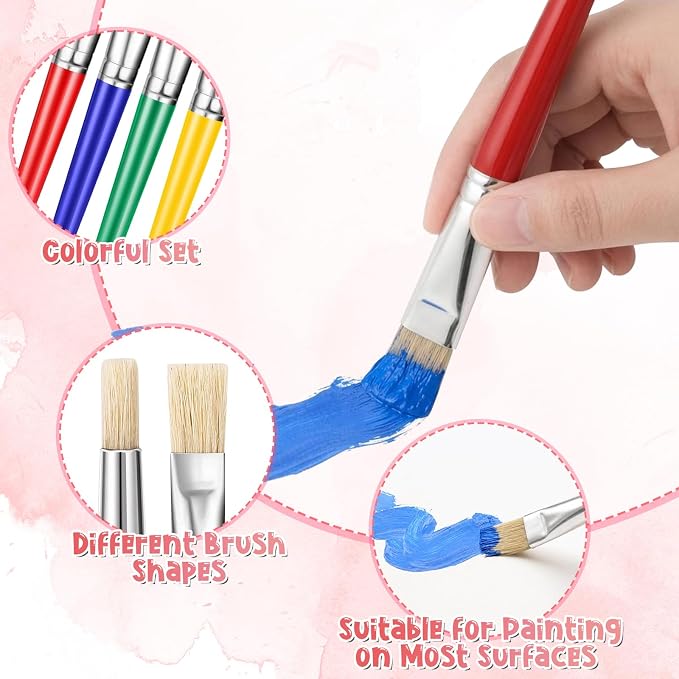 24 Pack Paint Brushes for Kids, Chubby Large Round and Flat Brushes | Easy Clean and Hold Toddler Paint Brushes for Acrylic Oil Watercolor Washable Paint