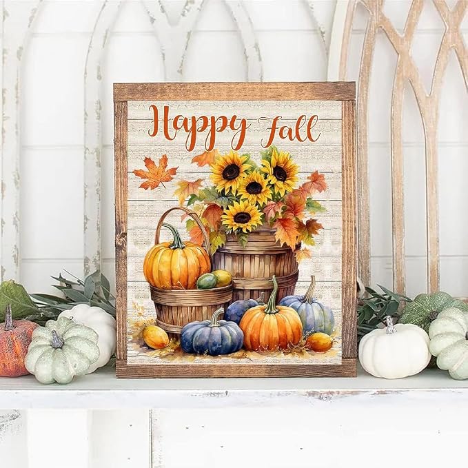 MIRCVSH Happy Fall Paint by Numbers for Adults with Framed Canvas-with Wooden Easel,Pumpkins Paint by Number on Canvas,DIY Painting Kits with Brushes Nice Gift Box for Home Wall Decor(12x16 Inch)