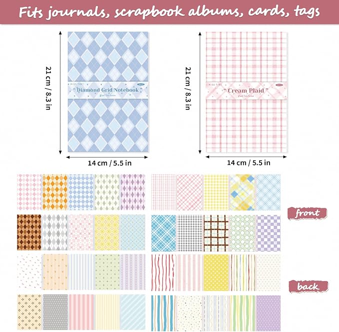 BESARME Scrapbook Paper Pad, 60 Sheets, 5.5 x 8.3 in, Double-Sided | 20 grid patterns, easy-cut paper for scrapbooks, journals, cards, tags, photo books, origami and DIY crafts