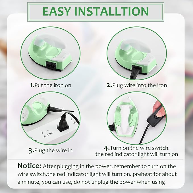 Honoson Mini Craft Iron with Charging Base Tiny,Light Green