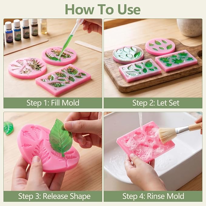 Pimoys 7 Pcs Leaf Silicone Mold for Resin Soap Fondant