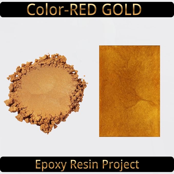 Mica Powder, Red Gold, 240g with Scoop, Complies with ASTM D-4236 | For Epoxy Resin, Soap, Bath Bomb, Candle| Safety Material| Odorless| Brilliant Colors
