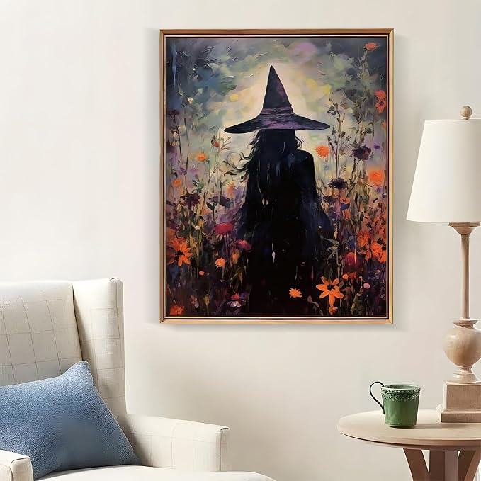 LKHMVCA Halloween Witch Flower Paint by Number Kits for Adults, DIY Paint by Numbers Kits for Adults Beginners Without Frame, Acrylic Paint Canvas Painting Kits Art for Home Decor 16x20 Inch