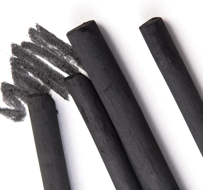 Willow Charcoal Sticks, Jumbo Willow Charcoal Pencils for Artists, Beginners, Students, Natural Charcoal Stick for Sketching, Drawing, and Shading (9-12MM | 6 Sticks)