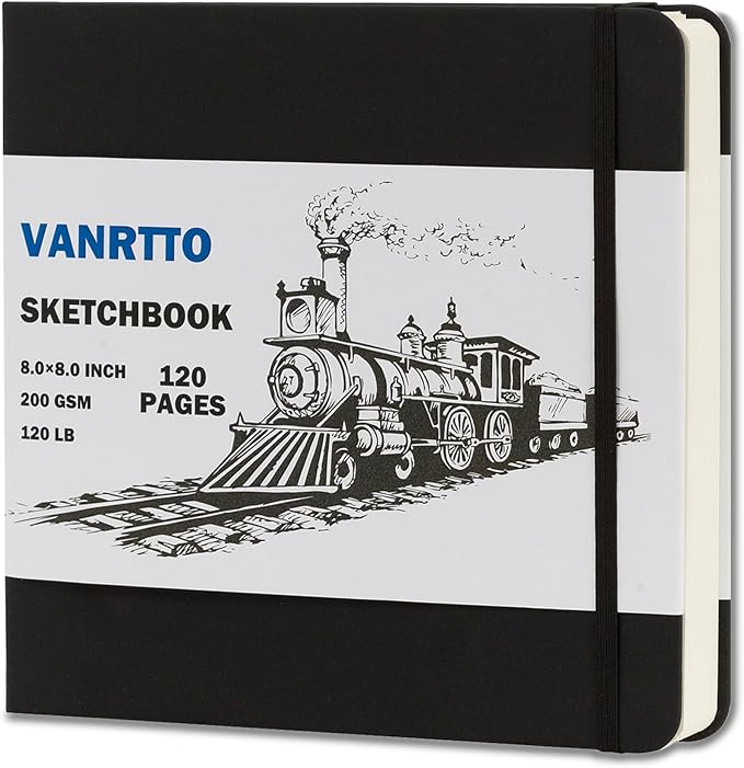Vanrtto Hardcover Sketch Book, Square Mixed Media Sketchbook 8x8 Inch | Hardcover Square Sketch Book 120LB/200GSM Drawing Paper, 120 Pages/60 Sheets Sketch Pad for Adults, Mixed Media Sketchbook