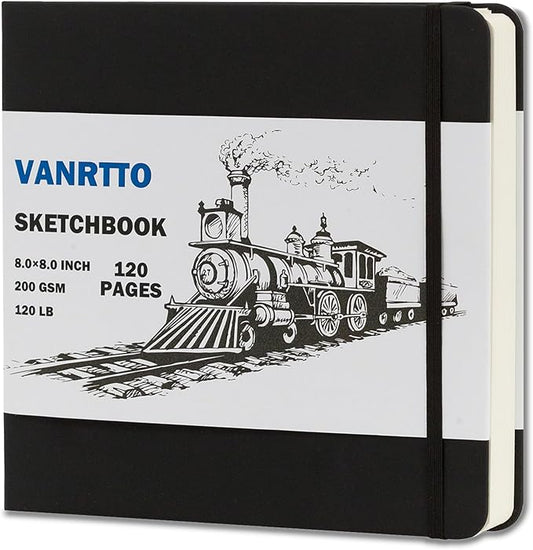 Vanrtto Hardcover Sketch Book, Square Mixed Media Sketchbook 8x8 Inch | Hardcover Square Sketch Book 120LB/200GSM Drawing Paper, 120 Pages/60 Sheets Sketch Pad for Adults, Mixed Media Sketchbook