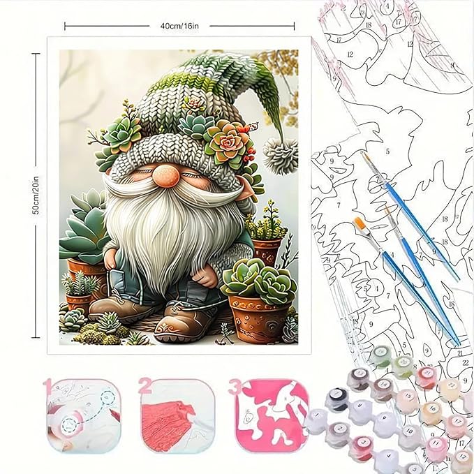 BYGFHLYW Easy Gnome Paint by Numbers Kit for Adults Beginner 16x20 in | Adult Paint by Number Kits on Canvas, DIY Painting with Numbers, Acrylic Oil Paints by Number Kits for Wall Decor
