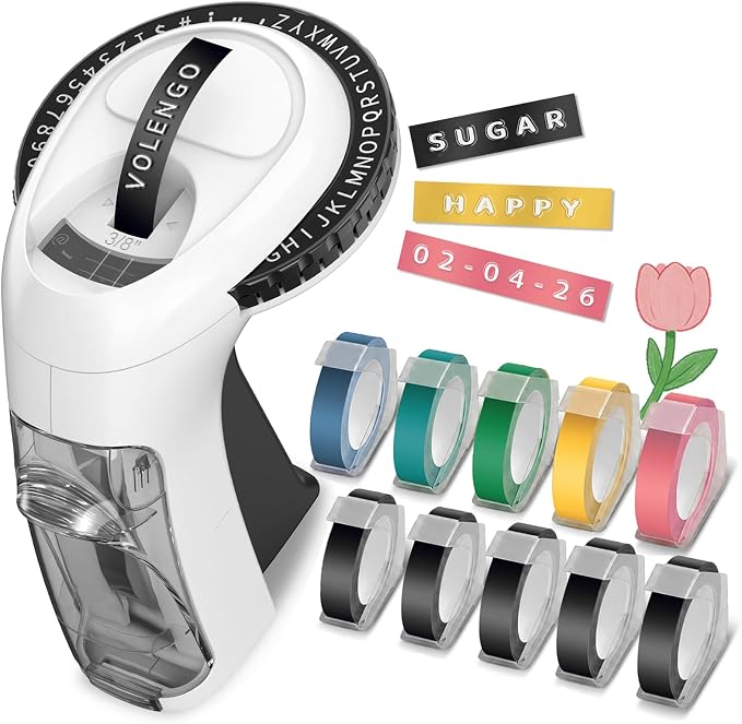Embossing Label Maker, Scrapbook Junk Journal Supplies Embossed Label Maker | Vintage Manual Label Embosser with 10-Roll Color 3D Tapes, Scrapbooking Stickers for Instant Photo/DIY Craft, VolenGo Omega-S
