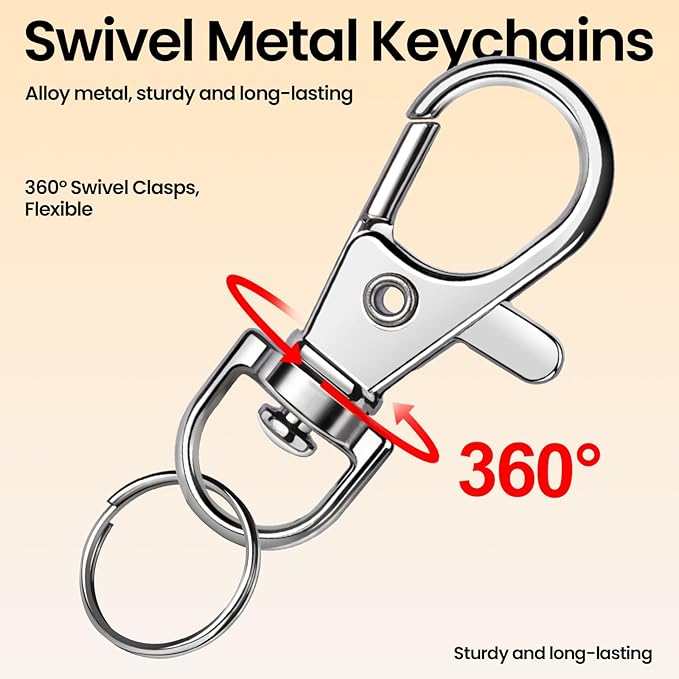 LEOBRO 100PCS Lobster Claw Clasps and Key Rings, Keychain Making kit, Keychains Clips and Key Chain Ring, for Key Chain, Jewelry Making, Art Crafts, Gold & Silver