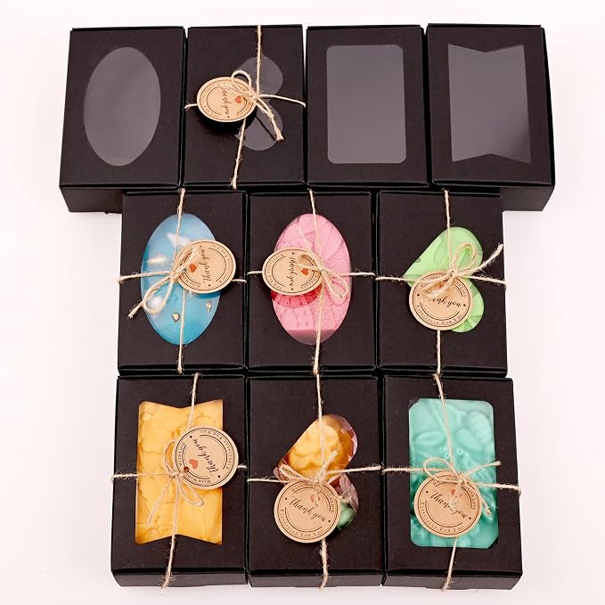 Soap Boxes for Homemade Soap, Soap Packaging Gift Box with Window | 3.54 X 2.36 X 1.18 Inch Soap Packaging Gift boxes Black with Window, Small Rectangular Soap Boxes (32PCS)