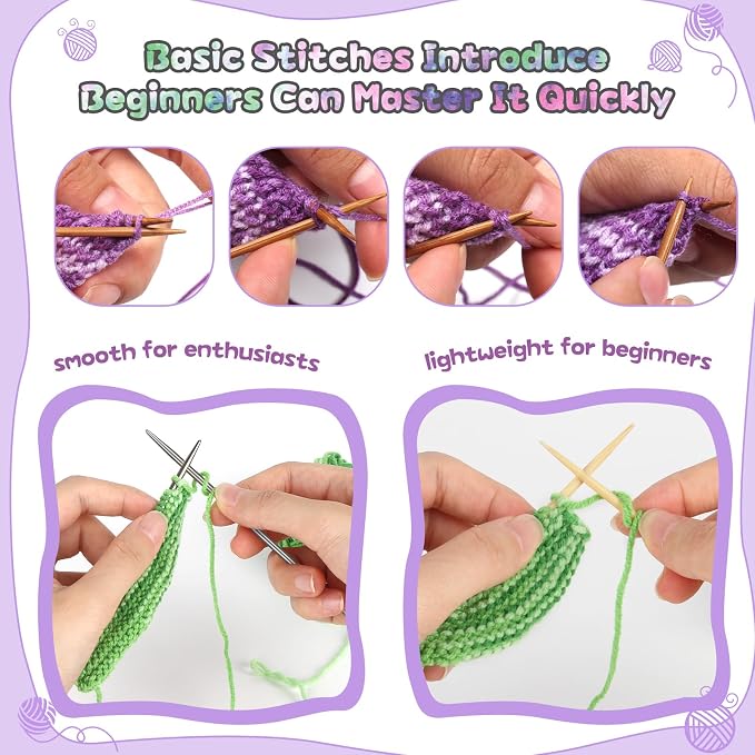 Katech Knitting Kit for Beginner Adults W/Socks Step-by-Step Instruction | Knitting Kit clue 6 Socks Yarn and Knitting Needles, Knitting Starter Kit for Learn-to-Knit Kits for Beginner-Gray
