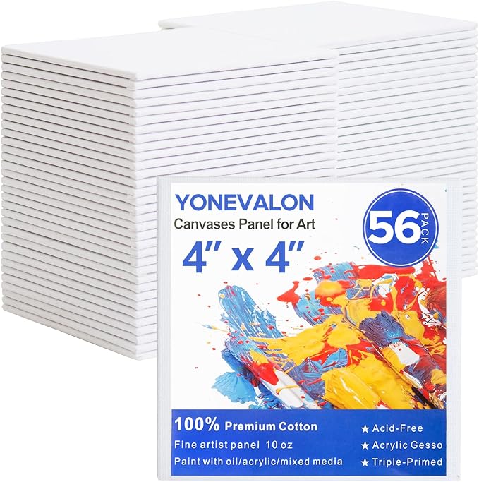 Mini Canvas for Painting 4x4 inch, 56 Pack Bulk Small Painting Canvases | Blank Canvas Panels, Gesso Primed Acid-Free 100% Cotton for Oil, Watercolor, Acrylic, Art Supplies for All Skill Level