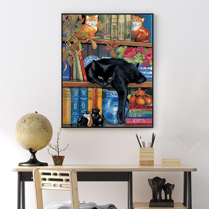 Yezavesu Black Cat Paint by Numbers Kit for Adults Without Frame 16x20 in | Bookshelf Paint by Numbers for Adults Beginner, Funny DIY Acrylic Painting, Stress Relief Craft Kits, Home Wall Decor Gift