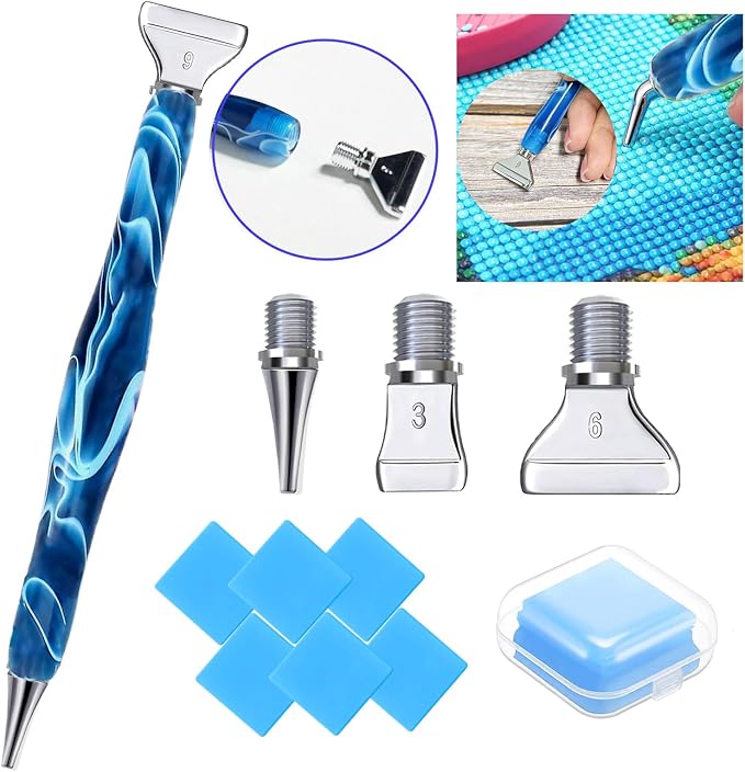 Diamond Art Tools Diamond Painting Accessories Kits with Screw Metal Tip Diamond Painting Pen Drill Bead Dot Pens for Art Craft Nail No Longer Loose (Blue Pen Silver 3)