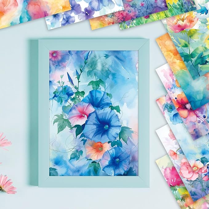 Konsait 24 Sheets Flower Scrapbook Paper 12x12 Watercolor Pattern Paper Double Sided Floral Cardstock Craft Papers for Card Making Kit Origami Papers Romantic Scrapbook Supplies
