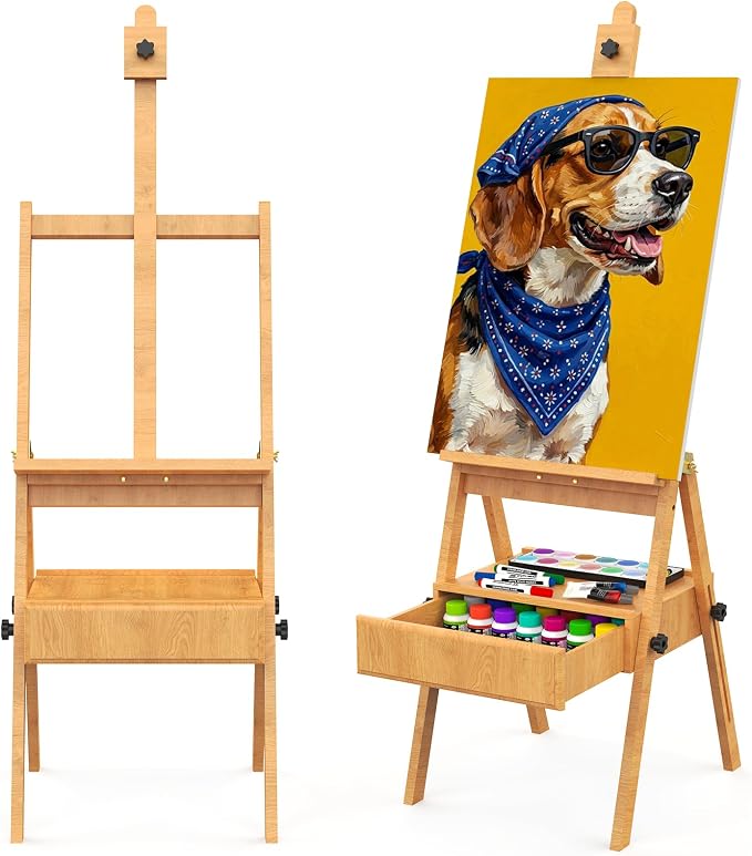 Large Beech Wood H-Frame Easel,Painting Easel with Storage Drawer,Up to 36" | Multi-Function Studio Easel, Professional Foldable Artist Easel Stand for Painting, Holds Canvas Art up to 36"