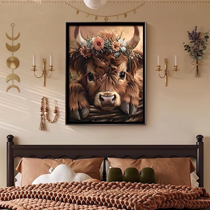 Mosaflare 5D Highland Cow Diamond Painting Kits for Adults 12x16 Inch