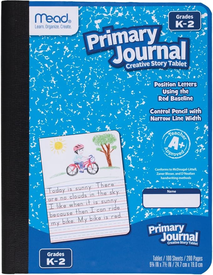 Mead Primary Journal Creative Story Tablet Composition Notebook, 7.5" x 9.75", Grades K-2, 100 Sheets, Color Selected For You (10297)