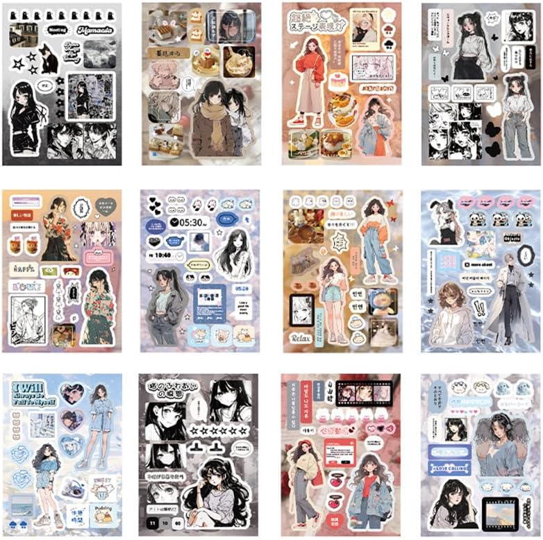 Japanese Sticker Book 800 Pcs Heisei Retro Romantic Kawaii Manga Style Stickers Aesthetic DIY Scrapbooking Notebook Decoration
