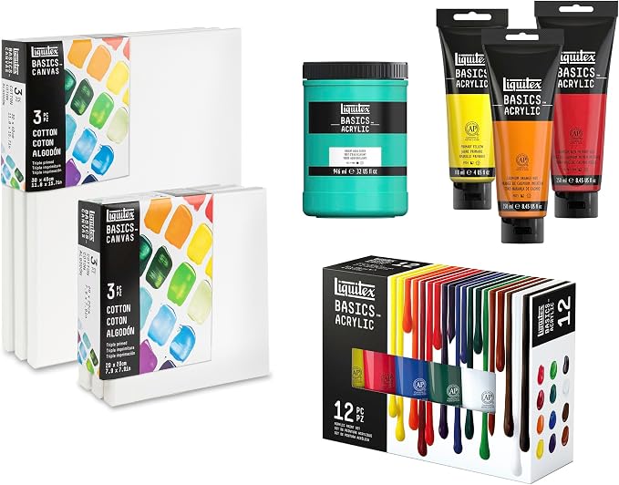 Liquitex BASICS Canvas, 3 pack, 16" x 20" | Archival, Acid-Free, Non-Toxic, Medium Texture Cotton, Pre-primed with a triple layer of acrylic gesso, Stapled & Stretched
