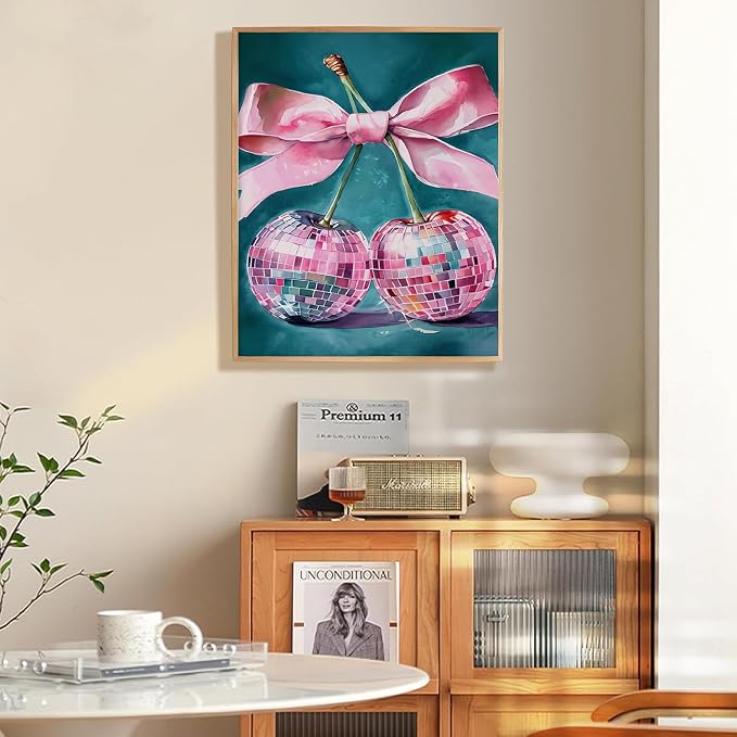 Pink Cherry Paint by Numbers Kit for Adults, Color By Numbers for Adults | Coquette Decor Painting by Number On Canvas, Paint Number Artist Funny Without Frame DIY, Home Wall Decor, 12x16in