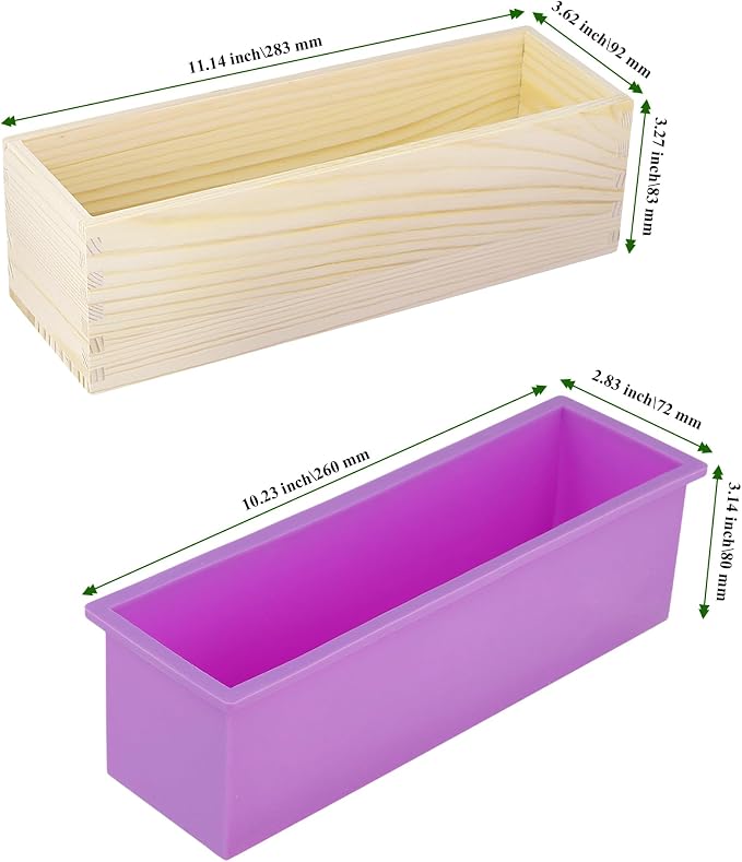 4PCS 42oz Silicone Soap Kit, Purple Rectangular Silicone Loaf Soap Making with 4 Wooden Boxes and 4 Lids, DIY Supplies for Soap Making