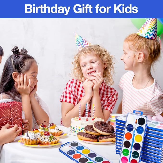 42 Pack Watercolor Paint Set Bulk for Kids, 12 Colors Washable Water Colors | Non-Toxic Water Paint with Paintbrush, Water Color Paint Set for Kids, Beginners, Ideal for Party Favor, Classroom