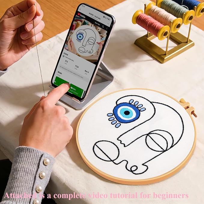 Beginner Embroidery Starter Kits, Abstract Embroidery Kits for Beginners Adults, Stamped Cross Stitch Kits for Beginners Adults Craft Kits for Women, Entire Set of Embroidery Supplies & Video Tutorial