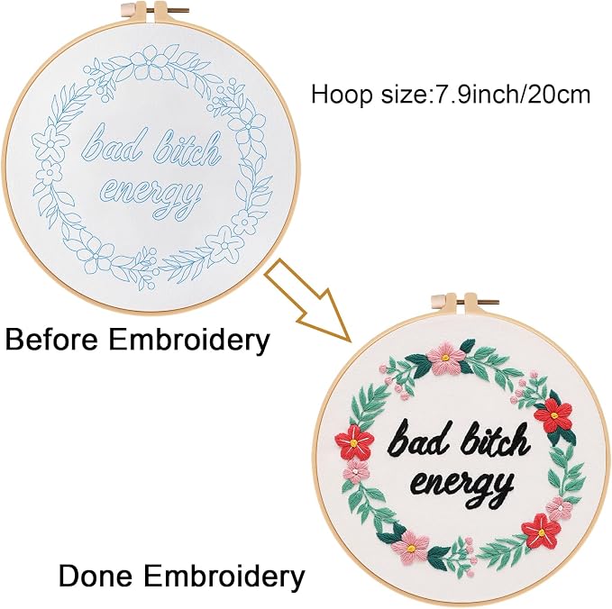 Louise Maelys Funny Quote Embroidery Kit for Beginners Floral Wreath DIY | Designed for Fun, Cross Stitch Kits Feature Floral Patterns. Needlepoint Kit for Beginners and Adults to Make Handmade Crafts