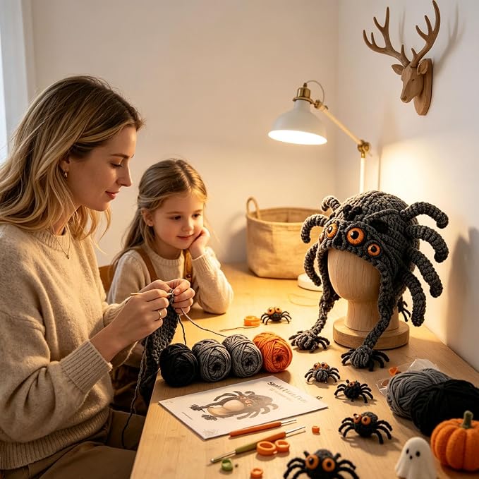 Halloween Hat DIY Crochet Kit, Fantasy Hood Hat DIY Crochet Kit, Spider