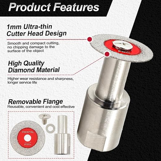 Mini Diamond Glass Cutting Disc - FOCSTOL 5pcs 1-3/16 Inch(30mm) Saw Blade and 1pc 5/8''-11 Flange for Glass Jade Marble Granite Artificial Stone Porcelain Tile Ceramic