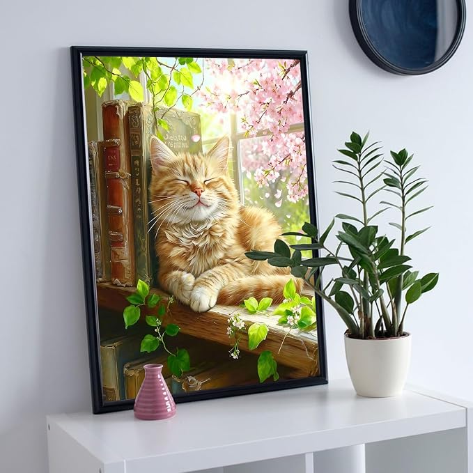 MIRCVSH Cat Paint by Numbers Kit for Adults on Canvas,Cat Sleeping on Windows Paint by Number Kits for Adult Beginners,Unframed Acrylic Oil Painting Art Kit Crafts for Home Wall Decor 16x20 Inch.