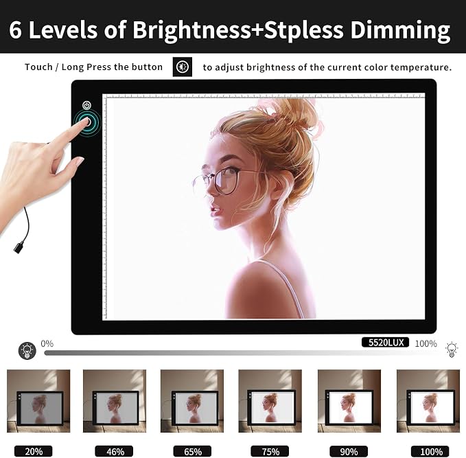 YINGWOND Rechargeable A2 Light Pad, Wireless Battery Powered Artist Tracing Light Box, 3 Colors/6-Level/Stepless Adjusted Brightness Large Light Board for Diamond Painting, Cricut Weeding Vinyl, Art