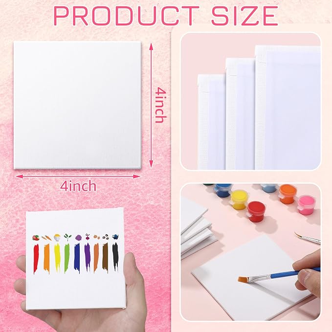 Moinchore 100 Pcs 4 x 4 Inch Mini Painting Canvas Panels Art Painting Canvases Panels Cotton Blank White Small Canvas Acid Free Boards for Watercolor Acrylic Oil Paint