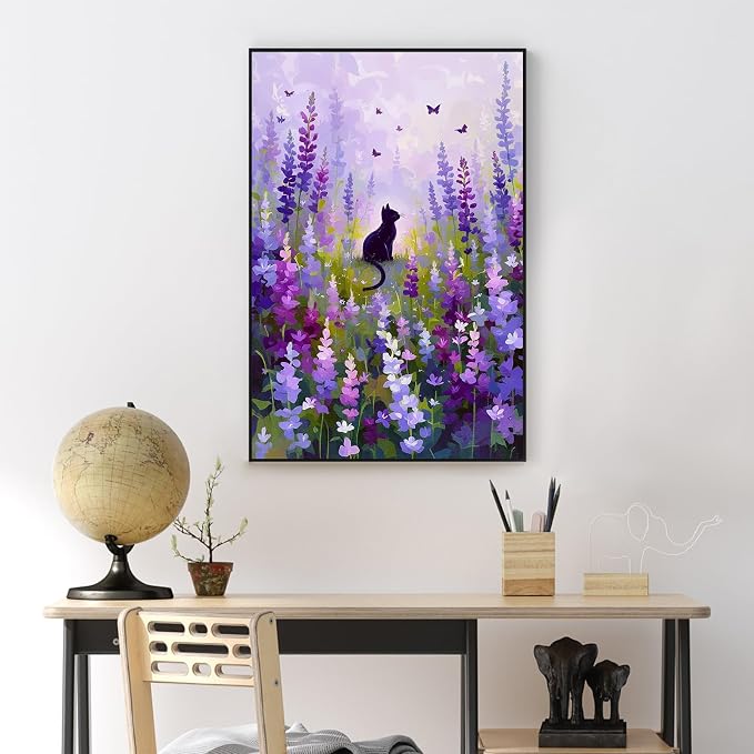 Flowers Framed Paint by Numbers Kit for Adults Beginner & Kids Ages 8-12 | With Frame Canvas 8x12 inch, DIY Acrylic Painting by Numbers Purple Flowers, Stress Relief Craft Kits, Home Wall Decor Gift
