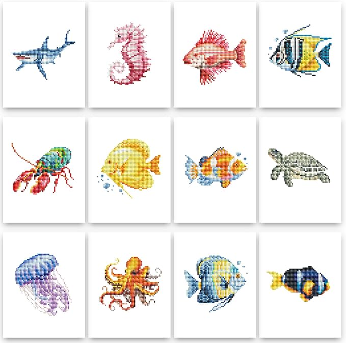 PeakLuv Small Diamond Art Kits Fishes Mini Diamond Painting Kits for Adults