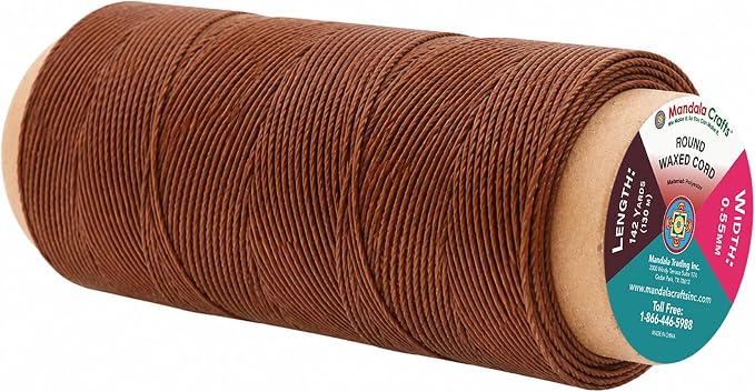 Mandala Crafts 130M 0.55mm Brown Round Waxed Thread for Leather Sewing