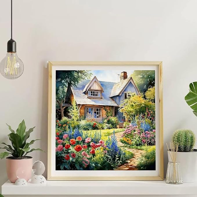 YarnWhimsy House Paint by Numbers for Adults, Paint by Number 16x16 inch | Landscape Paint by Numbers Kit for Adults, Scenery Acrylic Painting by Numbers for Gift Home Wall Decor (without Frame)