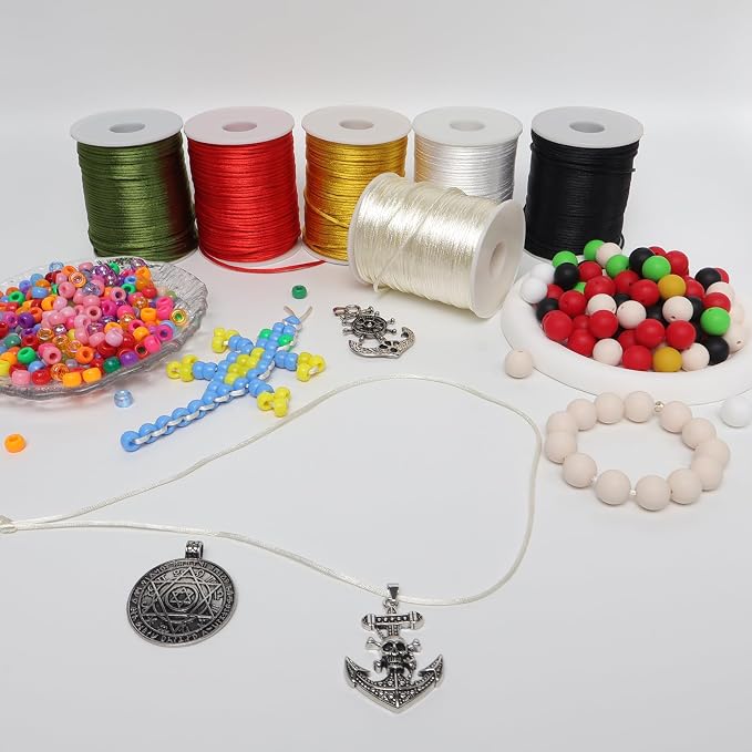 LUSTEMBER 2 mm x 330 Feet Satin Nylon Cord, Silky Smooth Nylon String for Jewelry Making Bracelet Necklaces Beading Thread Rattail Macrame Kumihimo Chinese Knot Craft