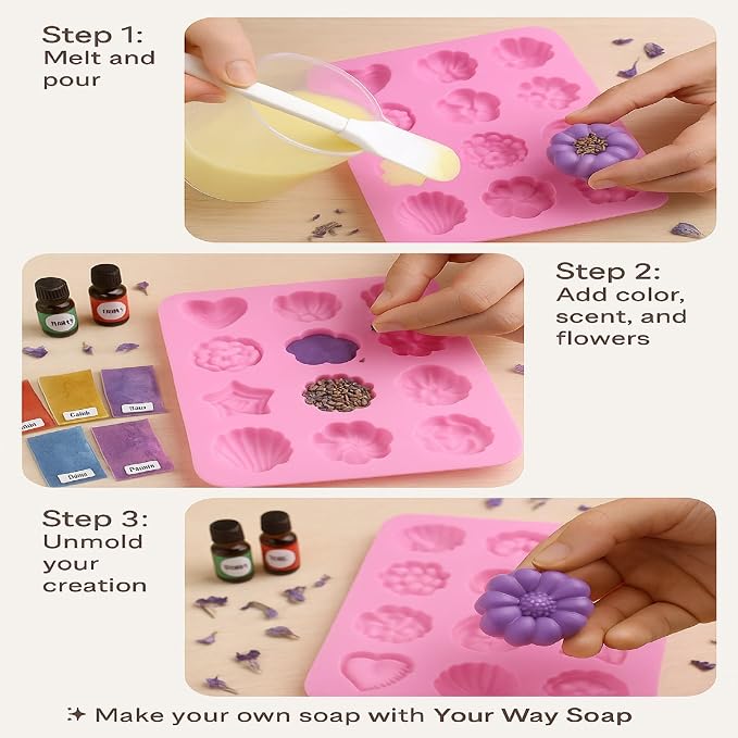 Soap Making Kit – 53 PCS DIY Melt & Pour Supplies with 2 lbs Soap Bases (1 lb Goat’s Milk + 1 lb Glycerin), Molds, Essential Oils, Liquid Colorants, Mica Powders, Flowers – Perfect for Gifting