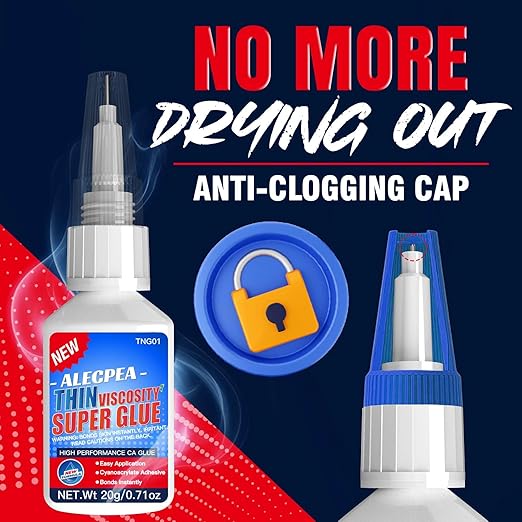 ALECPEA Thin CA Glue 20g, Cyanoacrylate Super Glue with 3 Droppers