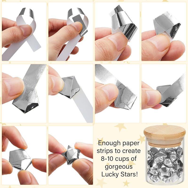 Kigeli 1000 Sheets Origami Star Paper Strips,Silver,Solid Style