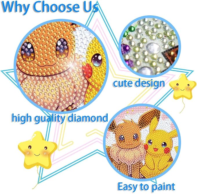 Fuinkqe Diamond Art Kits for Kids with Frame, Cartoon Diamond Art Painting Kits for Kids and Teens, Gem Art for Gift and Home Wall Decor(7x7inch)