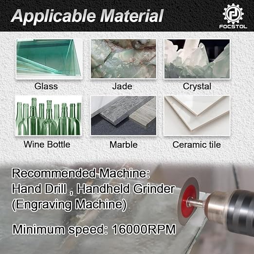 Mini Diamond Glass Cutting Disc - FOCSTOL 5pcs 1-3/16 Inch(30mm) Saw Blade and 1pc 1/4 Inch(6mm) Round Shank for Glass Jade Marble Granite Artificial Stone Porcelain Tile Ceramic