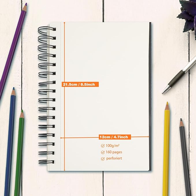 Joibabe 5.5" x 8.5" Sketch Book ，2 Pack 80-Sheets (68lb/100gsm)，Double-Sided Hardbound Sketchbook, Spiral Bound,Acid Free Paper Painting Drawing Writing Sketching Pad for Kids Adult Teens Girls Boys