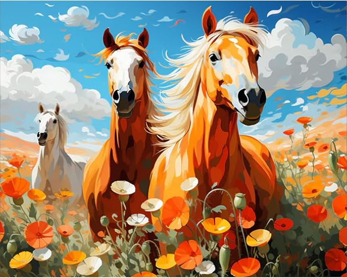 Paint by Numbers Kit for Adults, Wild Horses Number Painting Canvas Kit | DIY Acrylic Painting Set for Beginners, Stress Relief Relaxing Craft, Home Wall Decor, Holiday Gift for Adults, 16x20 Inch