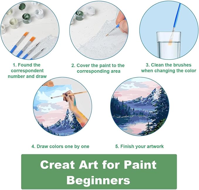 3 Pack Paint by Numbers Kit for Adults Framed Canvas, with Wooden Easel | Framed Canvas, Paint by Numbers for Kids Ages 8-12, Sun and Moon DIY Acrylic Landscape Oil Painting Arts Crafts, 9.45x11.8in