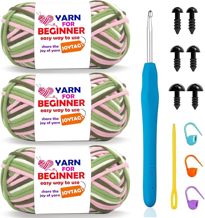 3 Pack Rainbow Beginner Crochet Yarn for Crocheting and Knitting Multicolor Cotton Crochet Yarn for Beginners with Easy-to-See Stitches Cotton-Nylon Blend Easy Yarn for Beginners(Pink Camo)