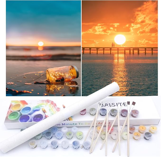 BAISITE Paint by Numbers Kit for Adults Beginners,12" Wx16 L 2 Pack Canvas for Painting Kits for Adults in Colorful Box-PBN201-202