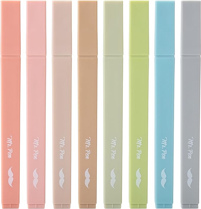Mr. Pen- Aesthetic Highlighters No Bleed, 8 Pack, Vintage Colors | Chisel Tip, Cute Highlighters Assorted Colors for Journaling, Highlighting, Underlining, Fast Dry, Back to School Supplies